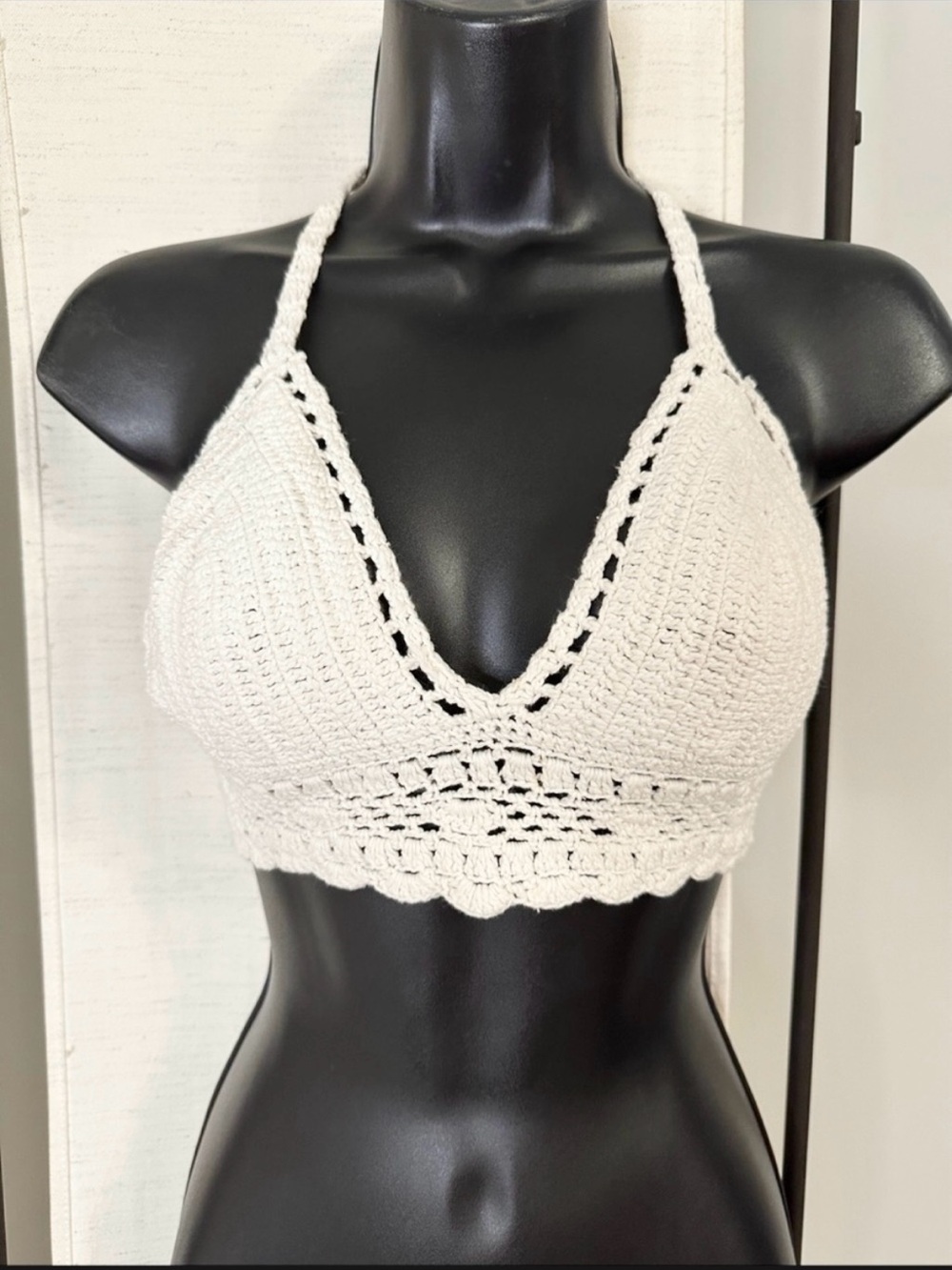 White Crochet Bra Cropped Beach Sexy Halter Top L